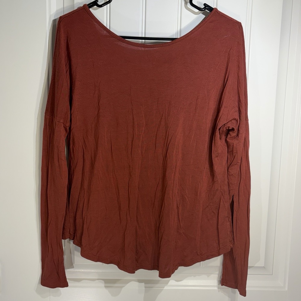 Luxe Rust Red Boat Neck Long Sleeve Dolman Top Size S